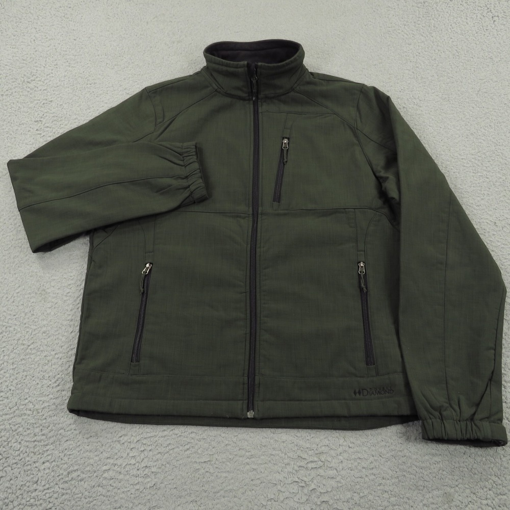 Double Diamond Jacket Mens Large Pine Green Fleece Full Zip Softshell Ski Snow